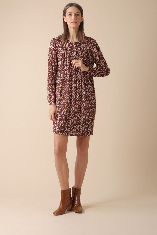 Indi & Cold Crinkle Viscose Bobbie Dress Caoba