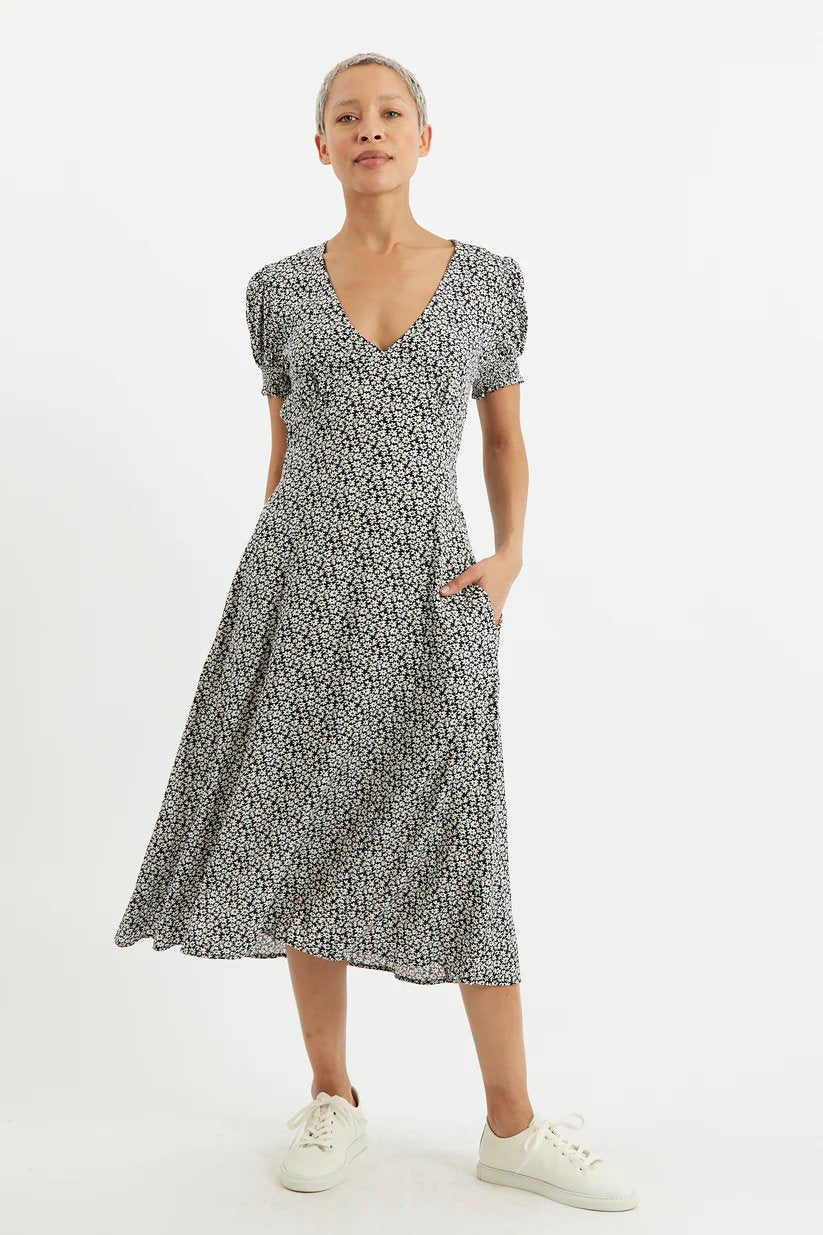 Louche Minerva Dazzler Print Midi Tea Dress Black