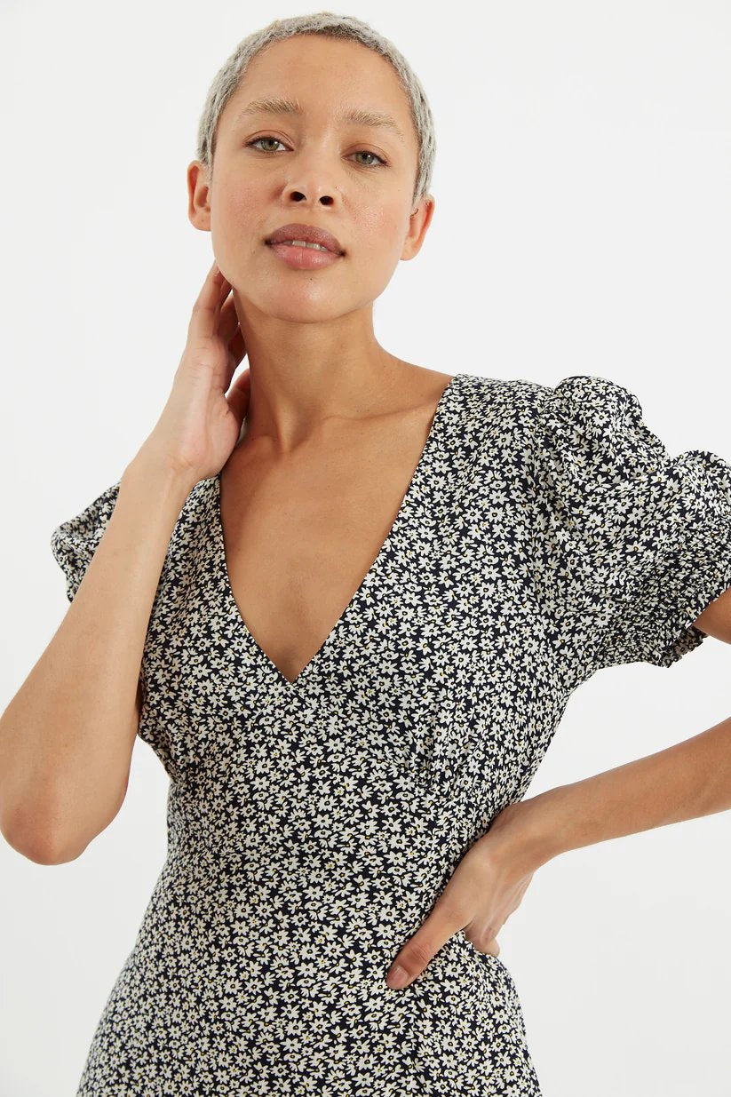 Louche Minerva Dazzler Print Midi Tea Dress Black