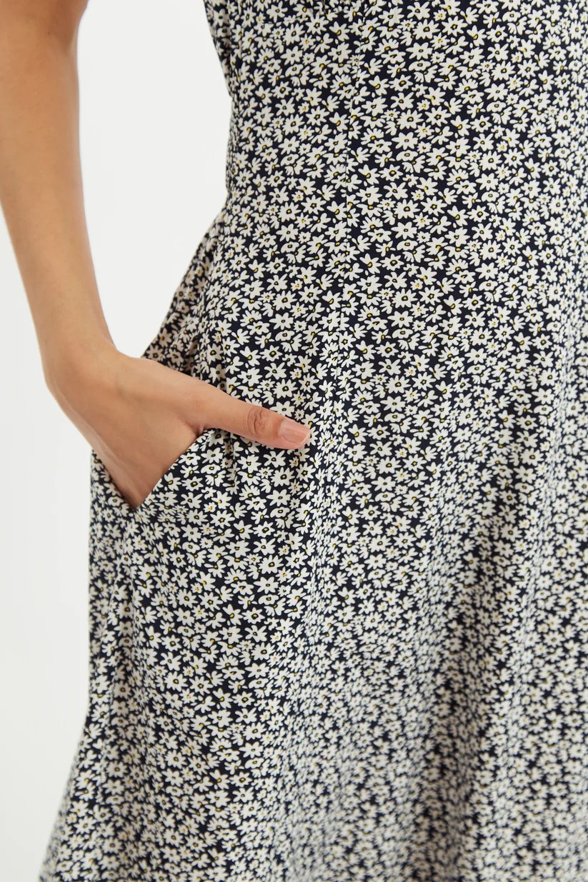 Louche Minerva Dazzler Print Midi Tea Dress Black