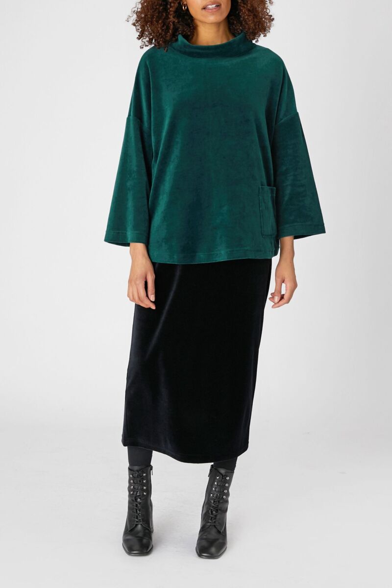 Sahara Velvet Jersey Cowl Neck Top Spruce Green