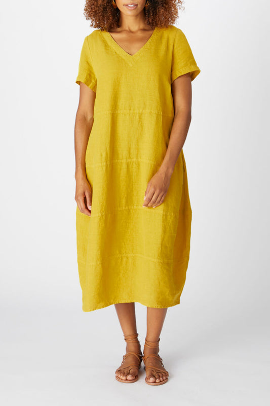 Sahara Linen Panelled Bubble Dress Saffron Yellow