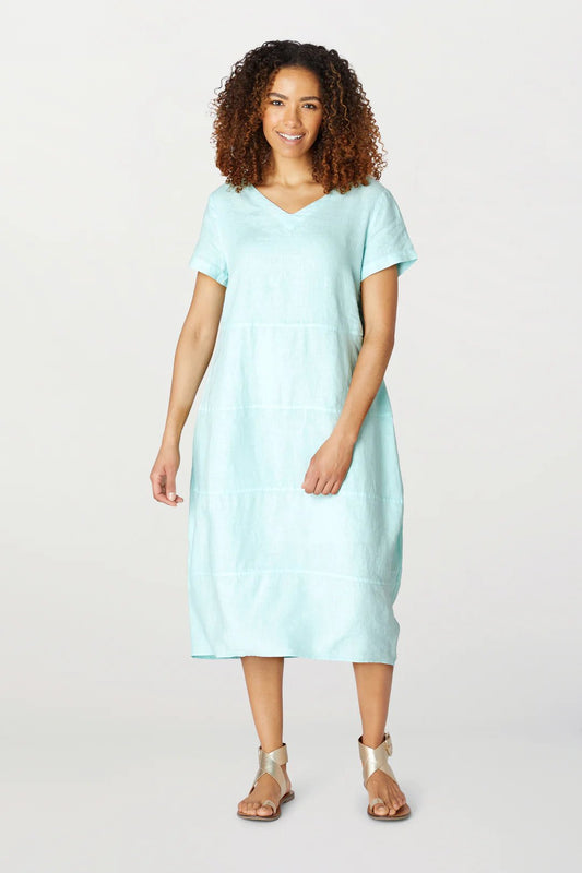 Sahara Linen Panelled Bubble Dress Ice Blue