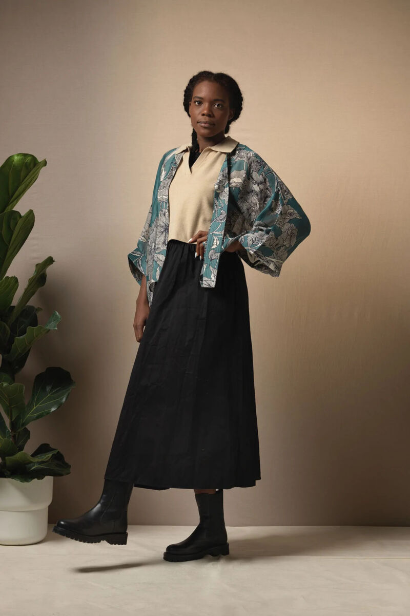 One Hundred Stars Etched Floral Kimono Teal