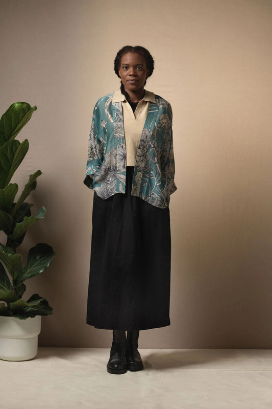 One Hundred Stars Etched Floral Kimono Teal