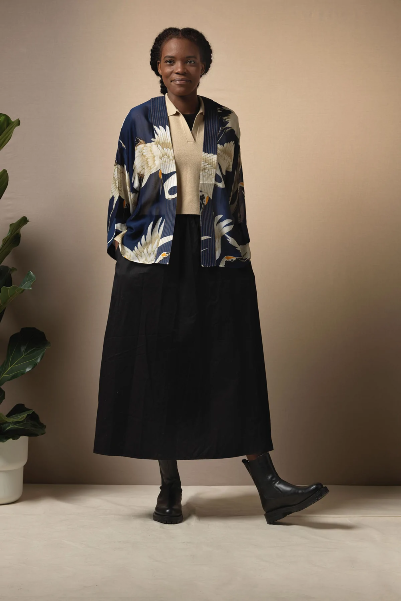 One Hundred Stars Stork Kimono Navy