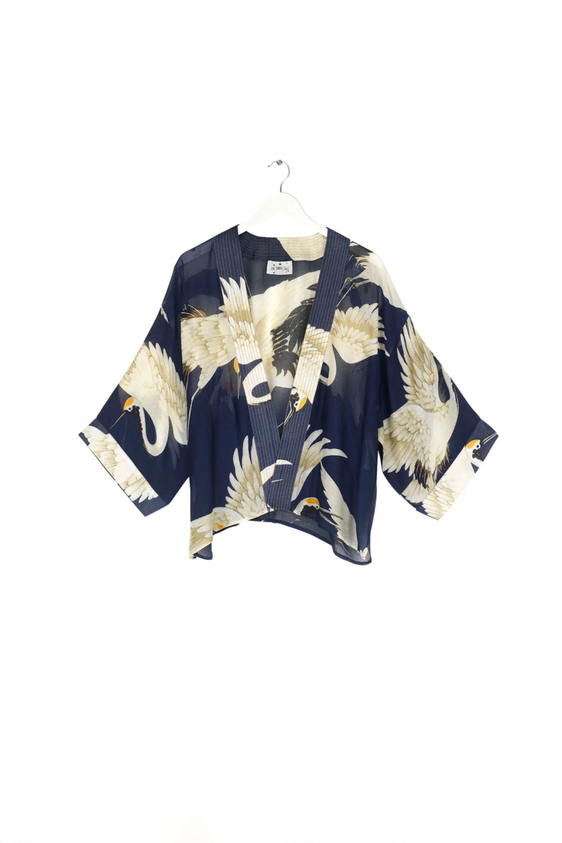 One Hundred Stars Stork Kimono Navy
