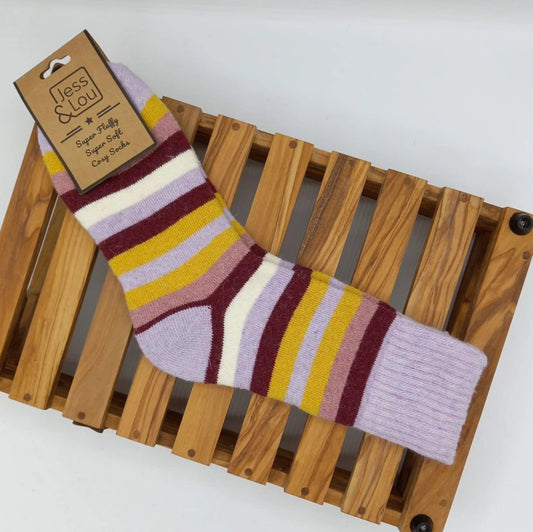 Jess & Lou Striking Stripe Cosy Ribbed Socks Lilac Purple