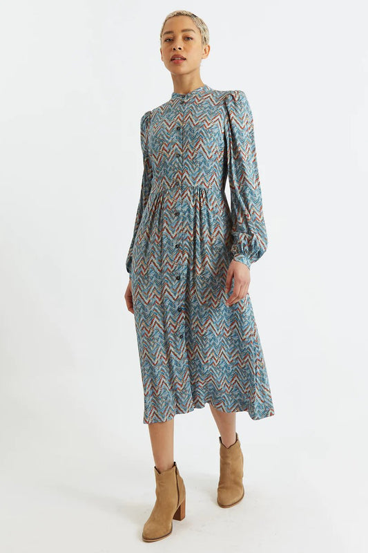 Louche Nayma Art Attack Midi Dress Duck Egg Blue