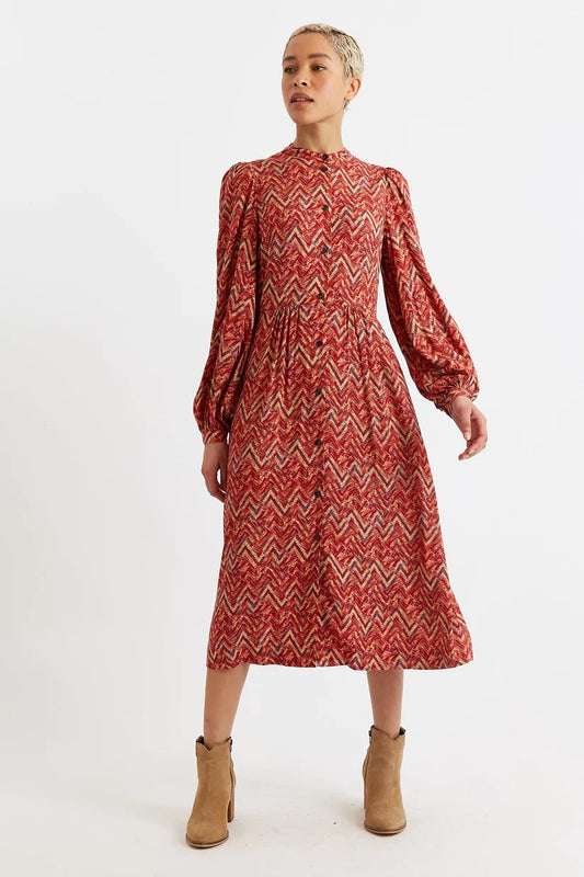 Louche Nayma Art Attack Midi Dress Red Red