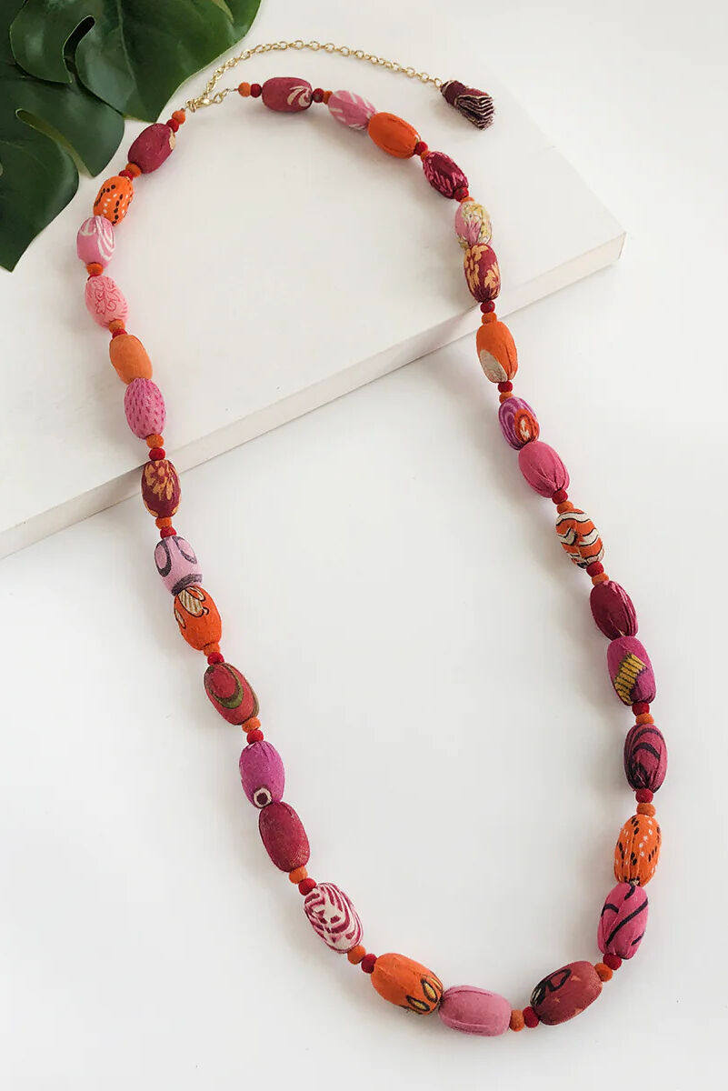 Just Trade Kantha Fiesta Necklace Pink