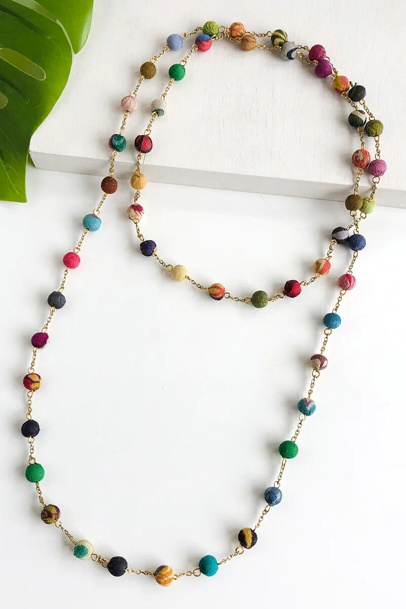 Just Trade Dotted Kantha Long Necklace