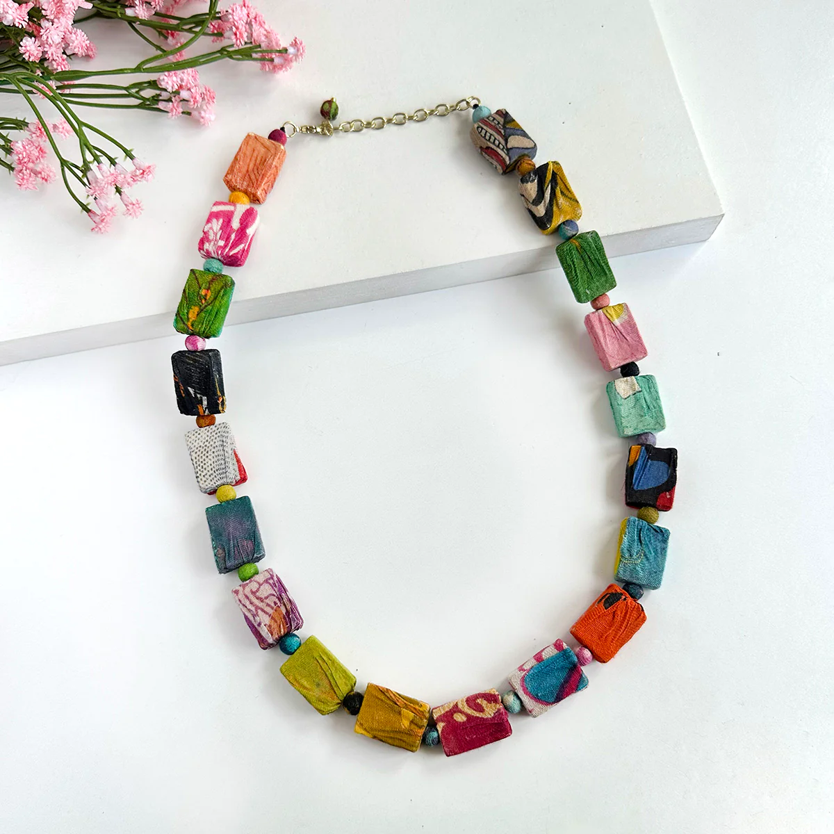 Just Trade Kantha Dotted Block Necklace 