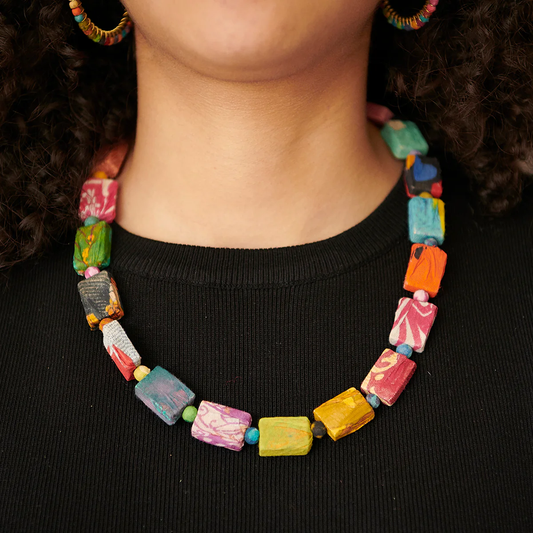 Just Trade Kantha Dotted Block Necklace