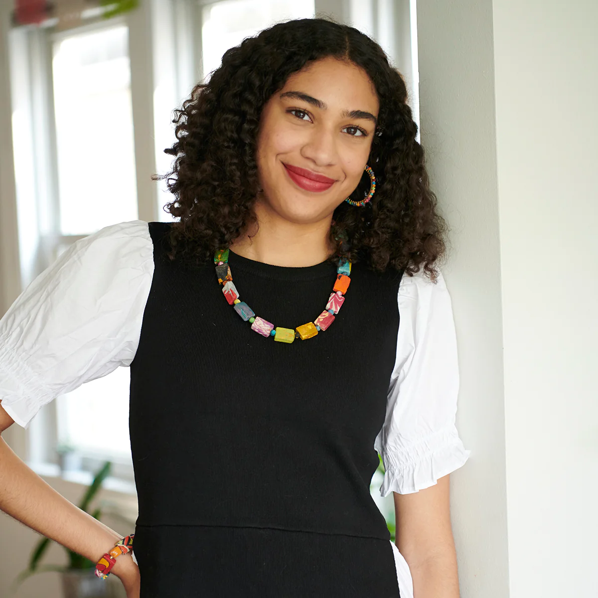 Just Trade Kantha Dotted Block Necklace 