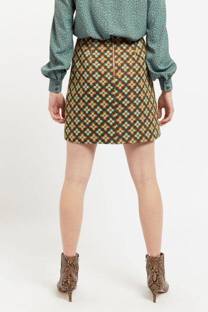 Louche Aubin Deco Fleur Jaquard Mini Skirt Brown