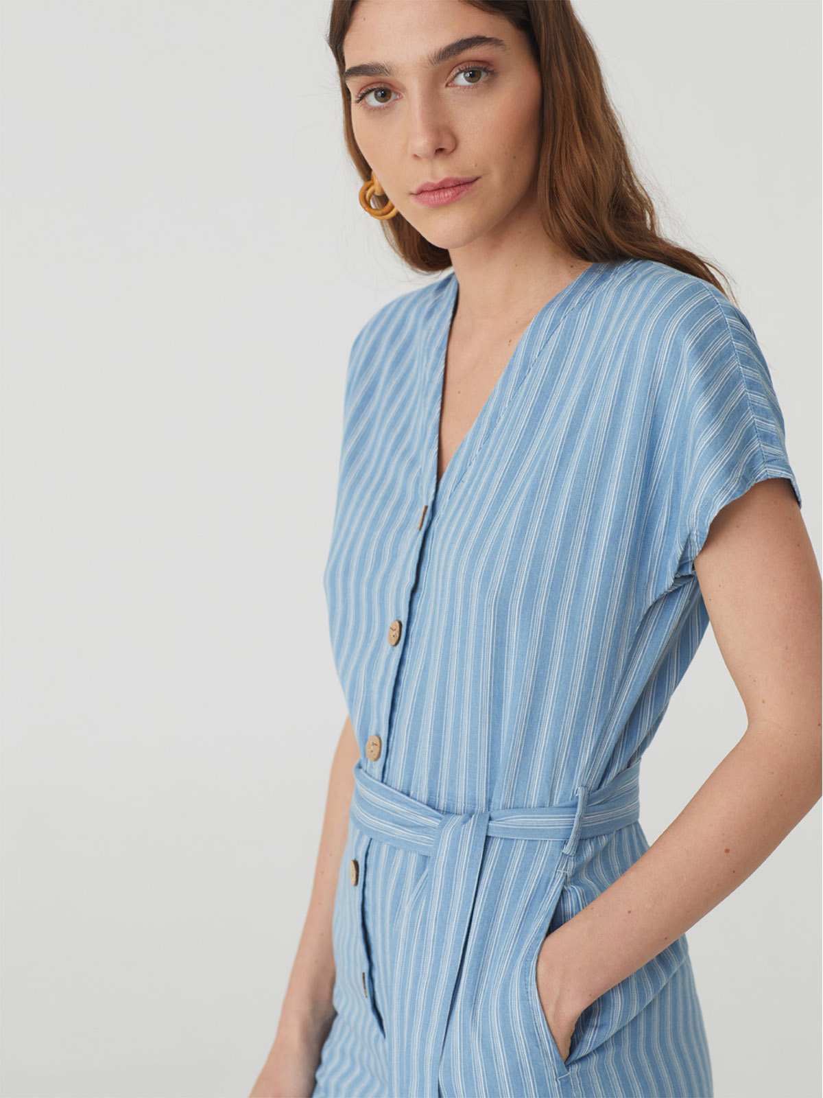 Nice Things Striped Denim Jumpsuit