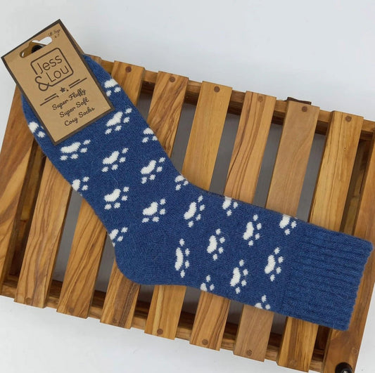 Jess & Lou Pouncing Paw Ribbed Socks Navy Blue