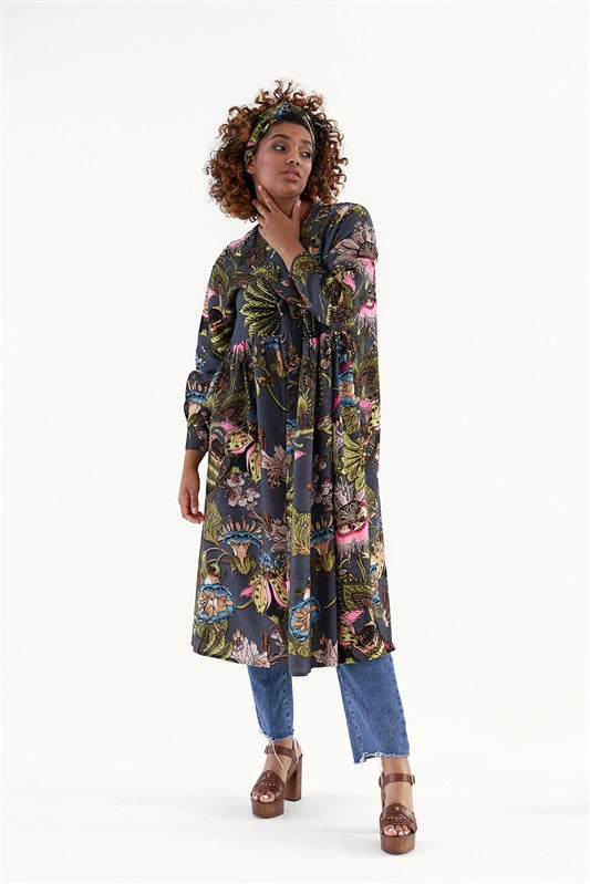 One Hundred Stars Eccentric Blooms Duster Charcoal