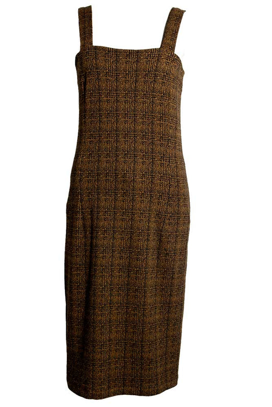 Out of Xile Prince of Wales Pinafore Dress Gold