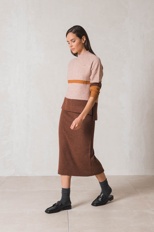 Indi & Cold Tandoori Knitted Skirt Brown