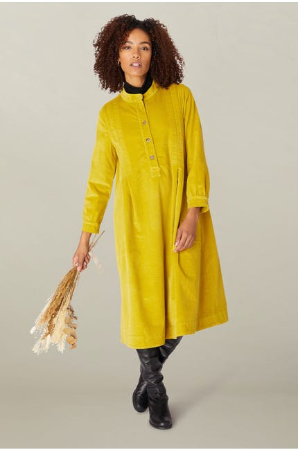 Sahara Cotton Babycord Shirt Dress Chartreuse