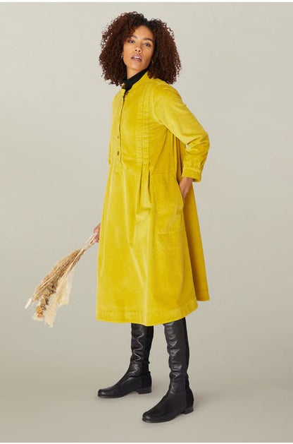 Sahara Cotton Babycord Shirt Dress Chartreuse