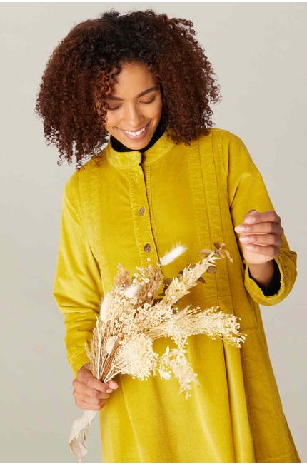Sahara Cotton Babycord Shirt Dress Chartreuse