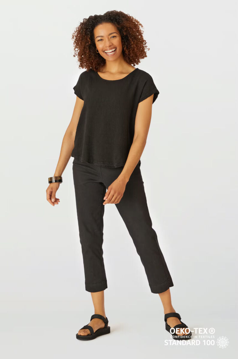 Sahara Crinkle Linen Top Black Black