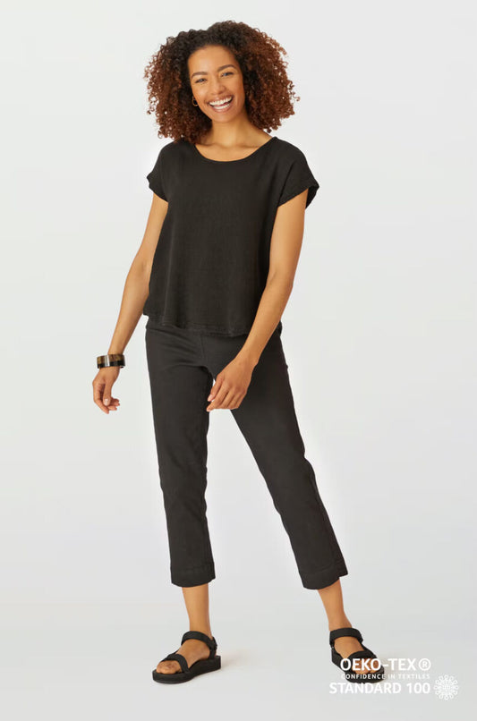 Sahara Crinkle Linen Top Black Black
