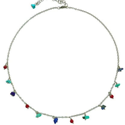Lotus Feet Mixed Chip Necklace Blue