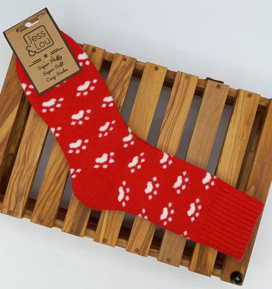 Jess & Lou Pouncing Paw Ribbed Socks Red Red