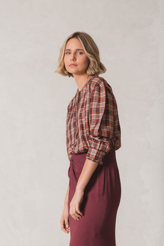 Indi & Cold Lychee Plaid Blouse Red