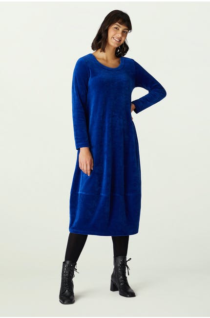 Sahara Velvet Jersey Bubble Dress Lapis