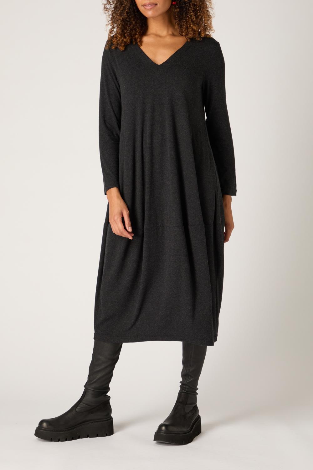 Fluid Crepe V Neck Bubble Dress