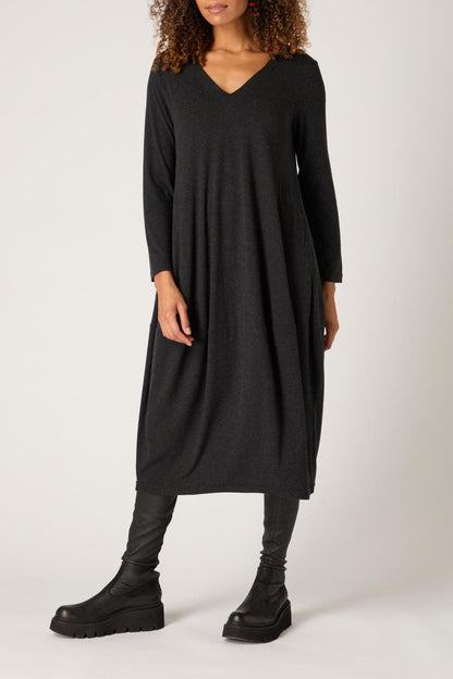 Fluid Crepe V Neck Bubble Dress