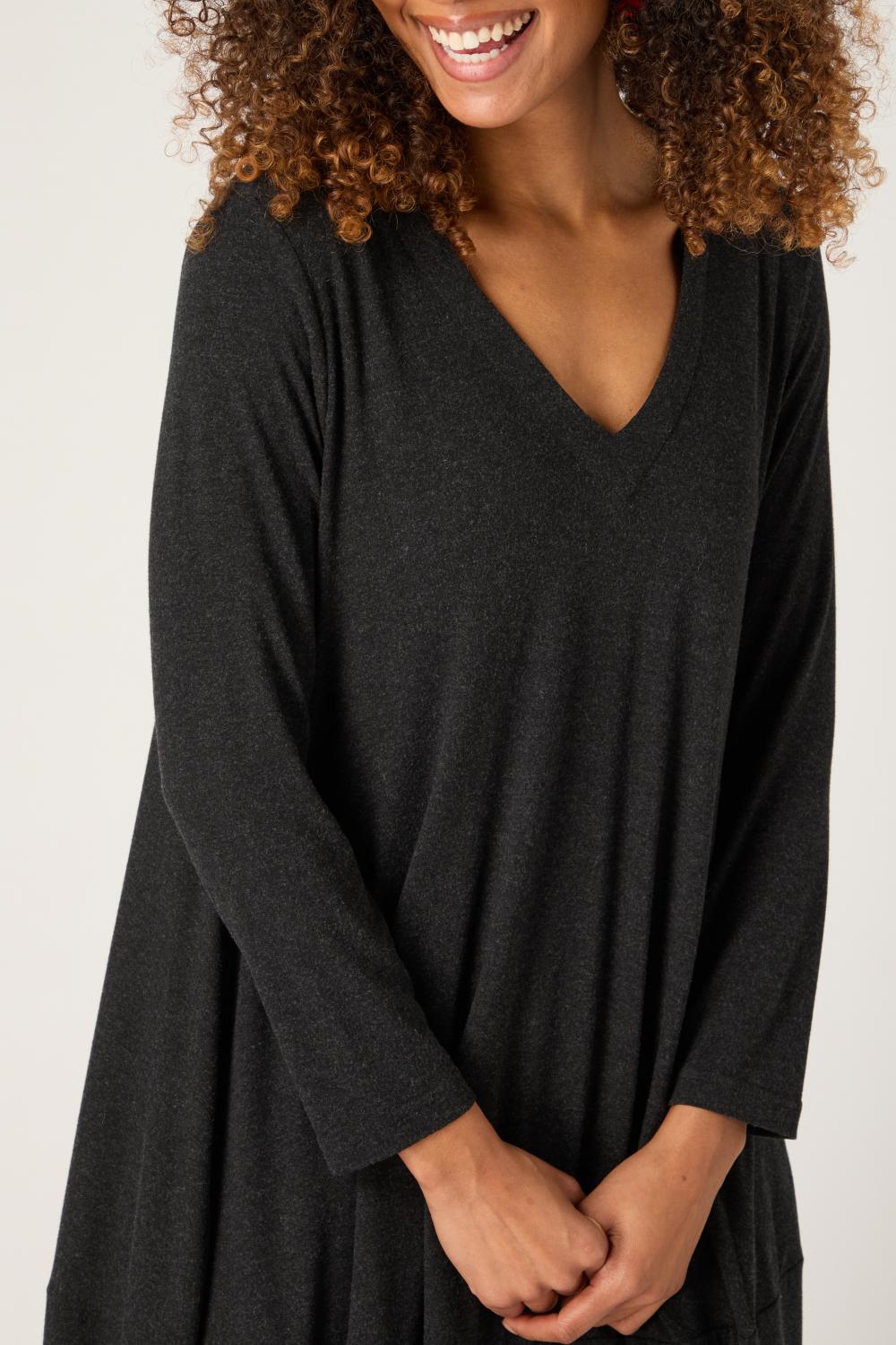Fluid Crepe V Neck Bubble Dress
