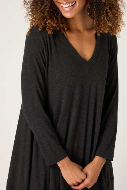 Fluid Crepe V Neck Bubble Dress