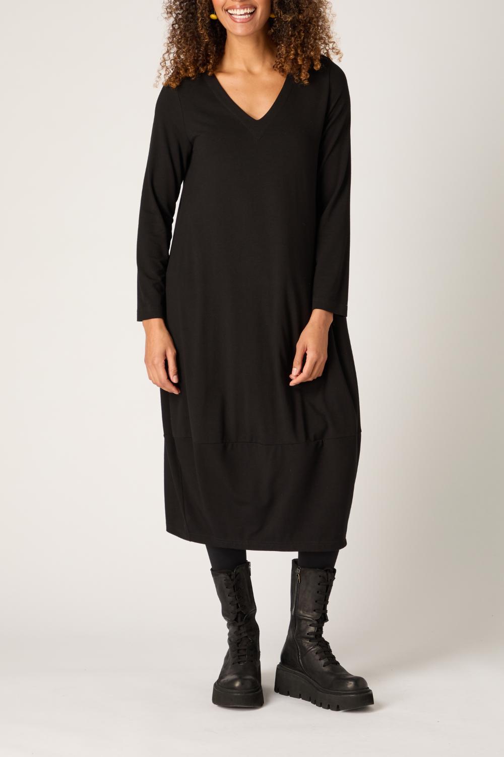 Fluid Crepe V Neck Bubble Dress
