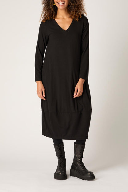 Fluid Crepe V Neck Bubble Dress