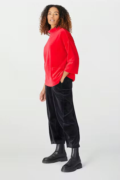 Sahara Velvet Jersey Cowl Neck Top Scarlet Red