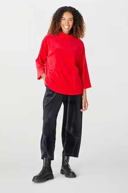 Sahara Velvet Jersey Cowl Neck Top Scarlet Red