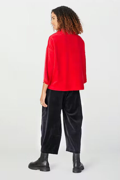 Sahara Velvet Jersey Cowl Neck Top Scarlet 