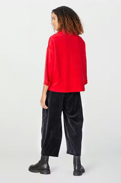 Sahara Velvet Jersey Cowl Neck Top Scarlet 