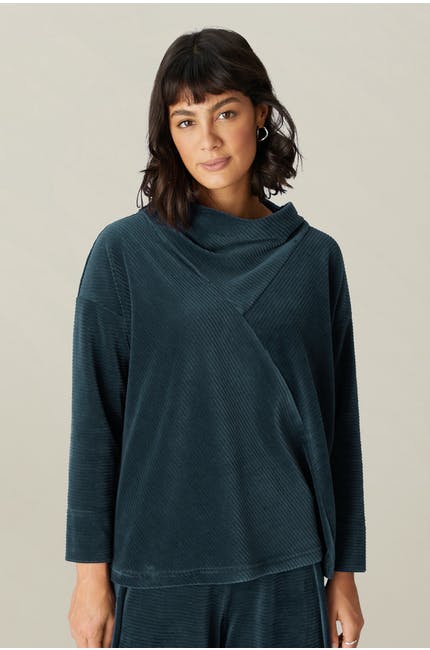 Sahara Velvet Ribbed Boxy Top Deep Teal