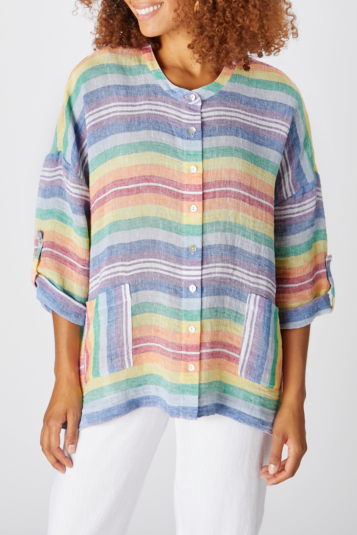 Sahara Rainbow Stripe Weave Shirt Blue