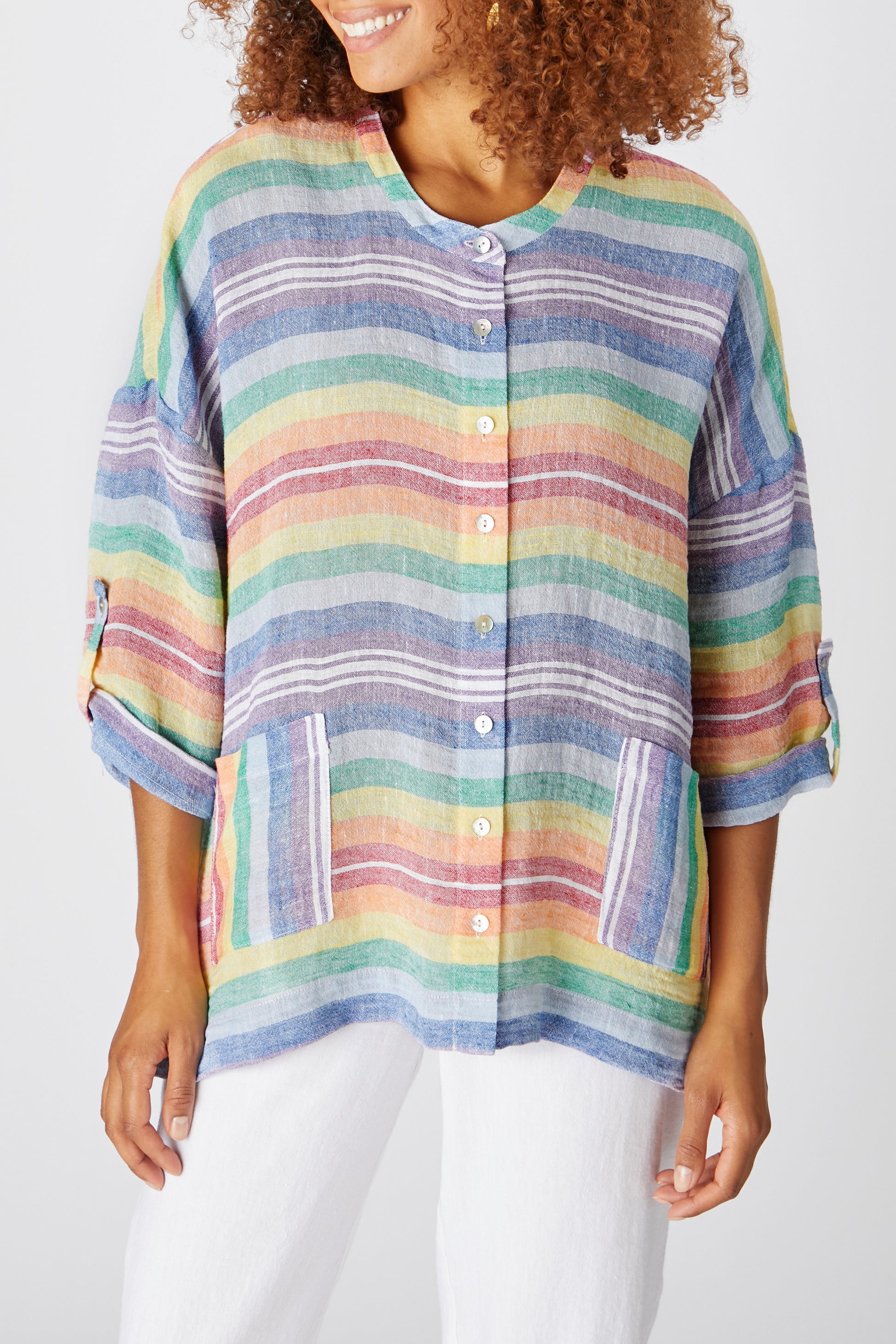 Sahara Rainbow Stripe Weave Shirt Blue