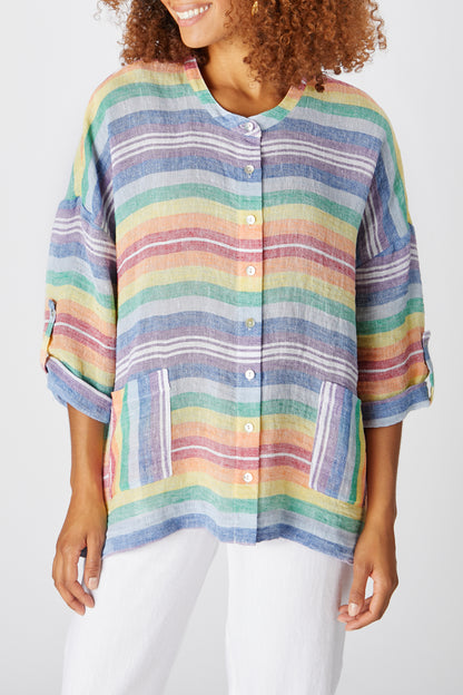 Sahara Rainbow Stripe Weave Shirt Blue