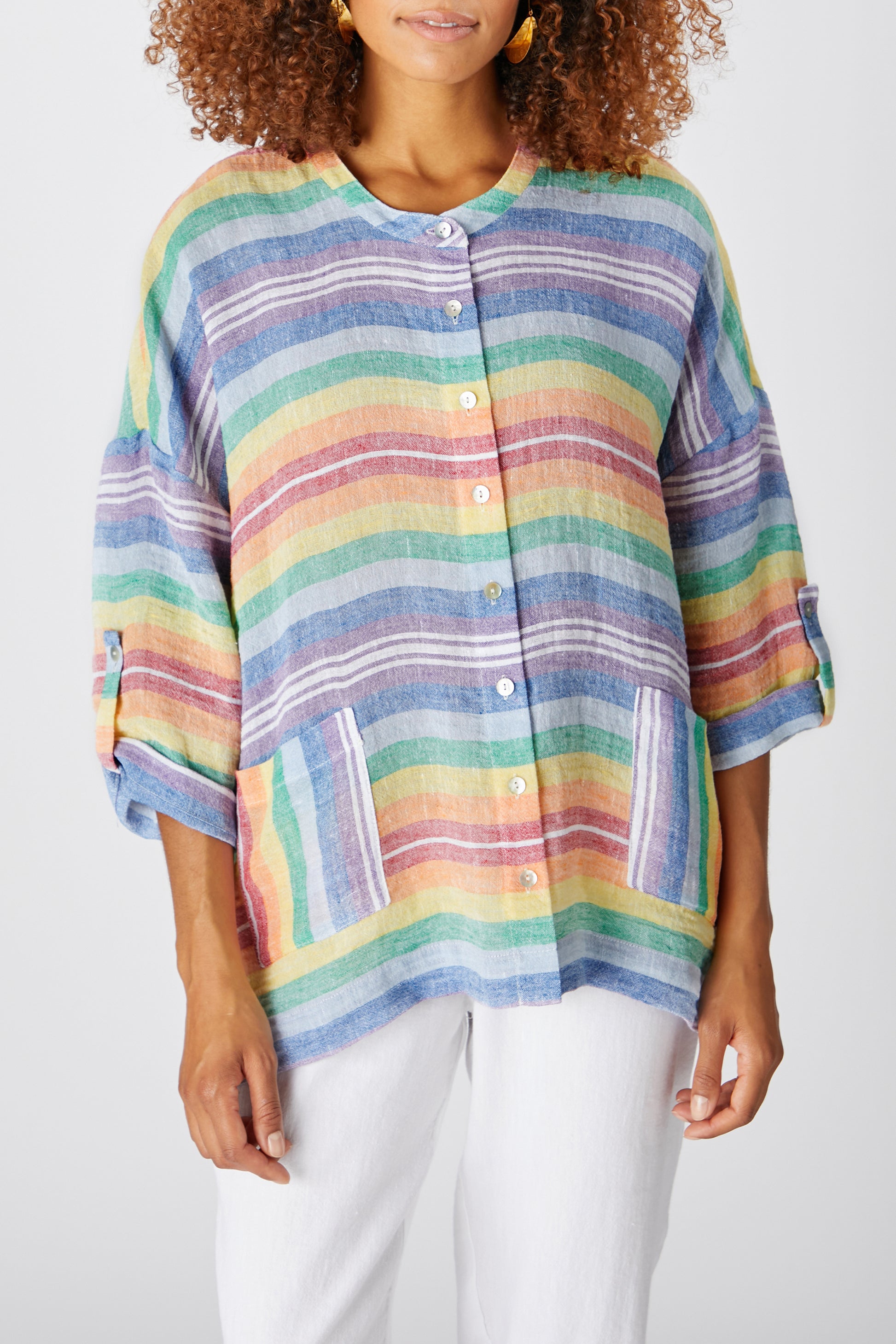 Sahara Rainbow Stripe Weave Shirt Blue