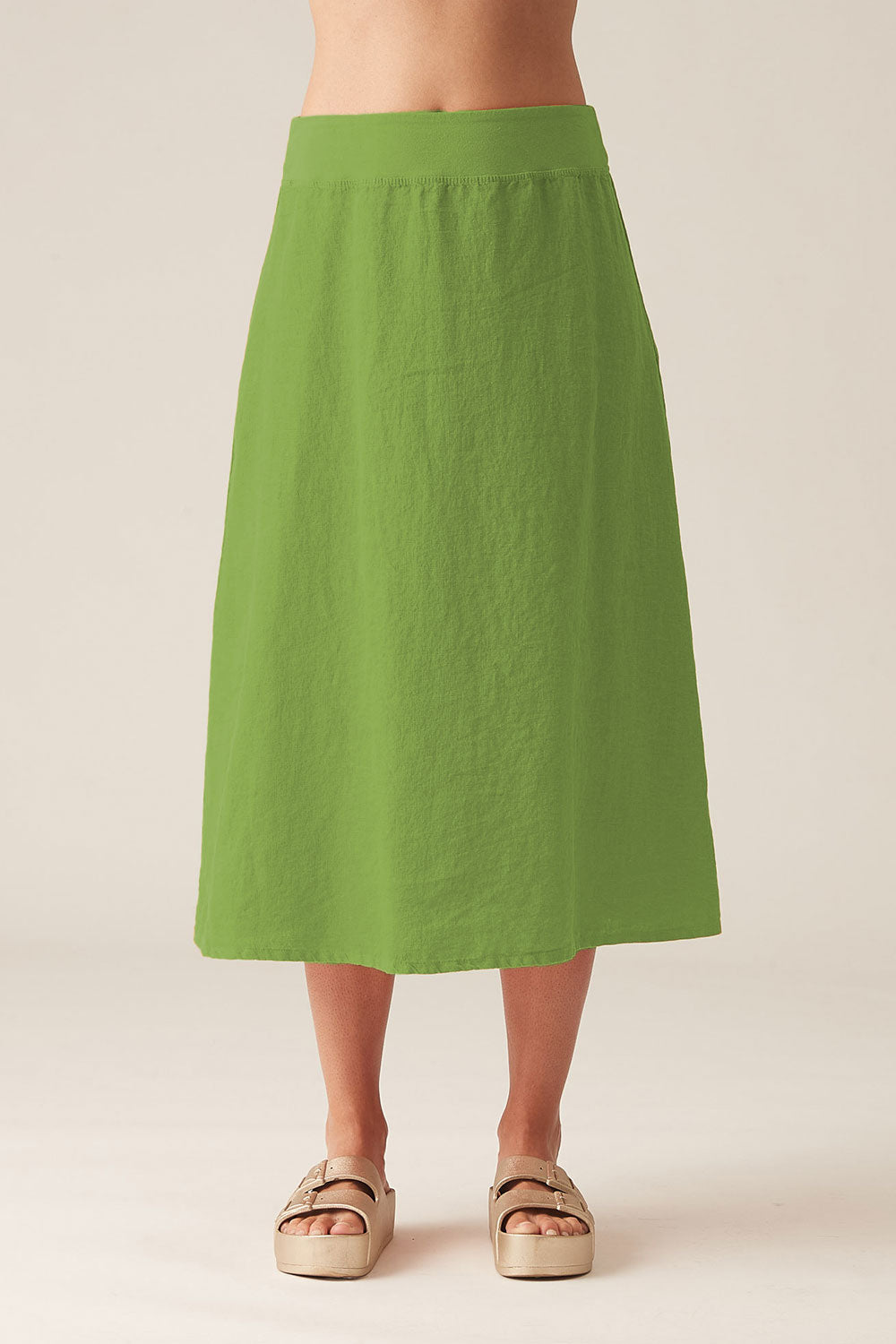 Cut Loose Solid Linen Midi A-Line Skirt Fava